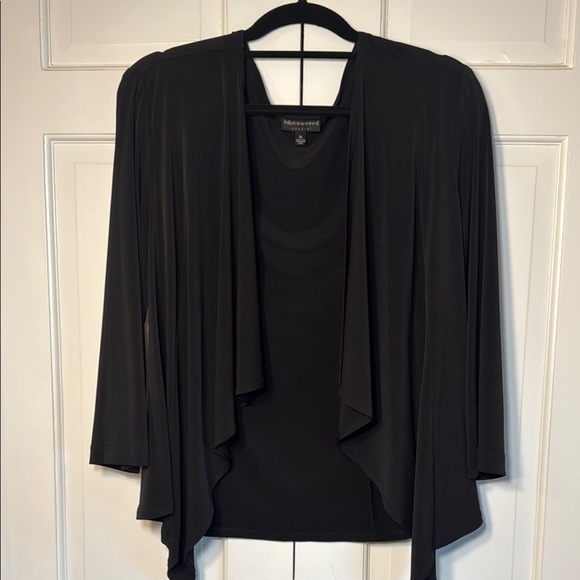 Versatile Connected Apparel Black Open Waterfall Front Topper/Jacket - Picture 1 of 6